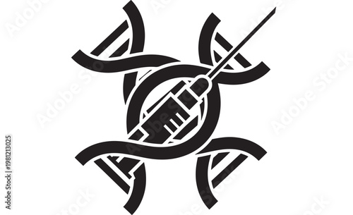 DNA strand icon with syringe symbolizing genetic modification and medical research featuring science, biology, healthcare with laboratory and