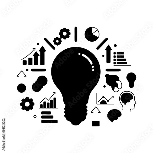 A creative lightbulb idea with business and finance concepts in silhouette