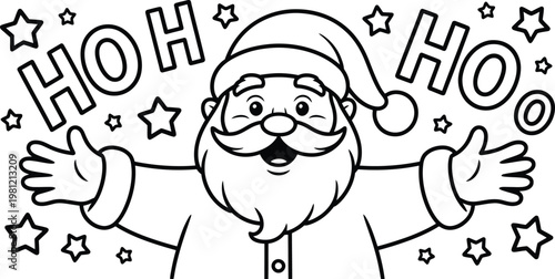 Santa Claus, Christmas icon, black and white illustration, holiday decoration element
