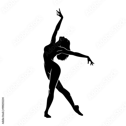A dancer in silhouette poses elegantly against a white background