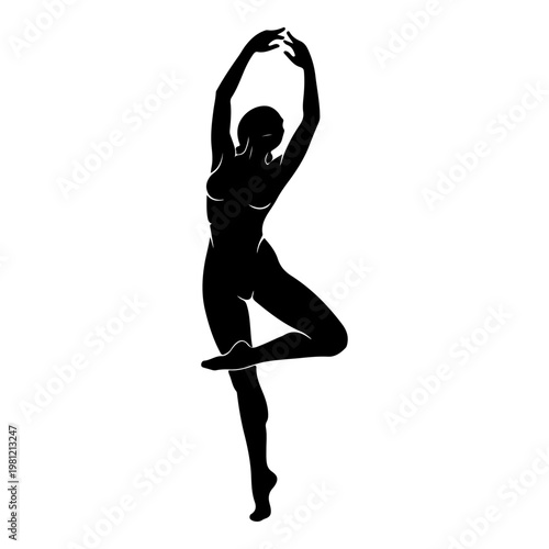 A woman in a yoga pose creates a beautiful silhouette against a plain background