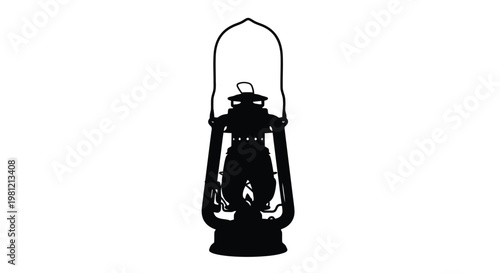 Vintage kerosene lantern design detailed black form striking silhouette