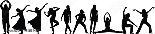 Dance silhouettes collection, expressive movement and artistic poses set, contemporary and classical dancer figures illustration, performance and choreography bundle