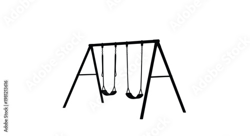 Empty swing set with two swings a stark black outline silhouette