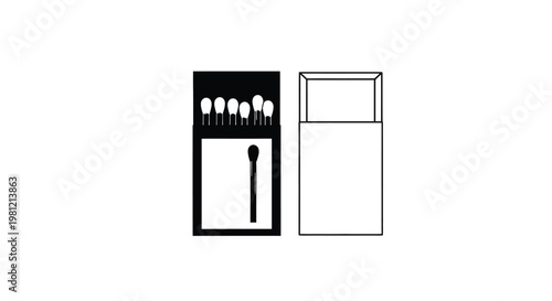 Open matchbox with matches a striking flat graphic silhouette