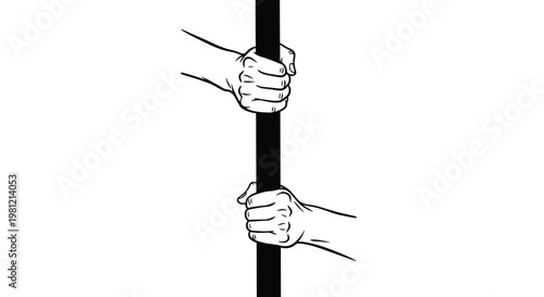 Two hands gripping a vertical bar stark black and white silhouette