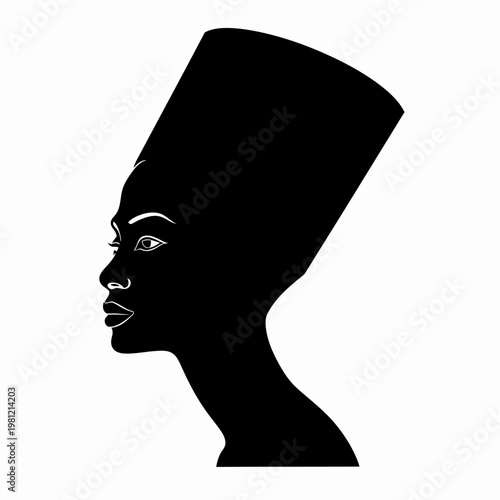 Profile silhouette of ancient egyptian queen against white backdrop