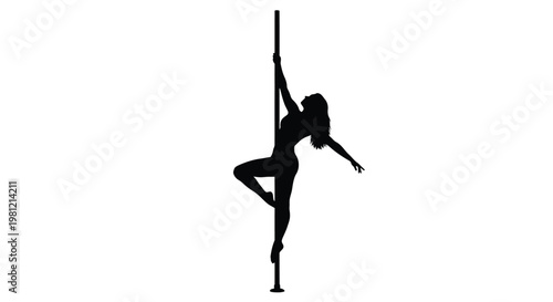 A dynamic pole dancer gracefully performing an acrobatic routine silhouette