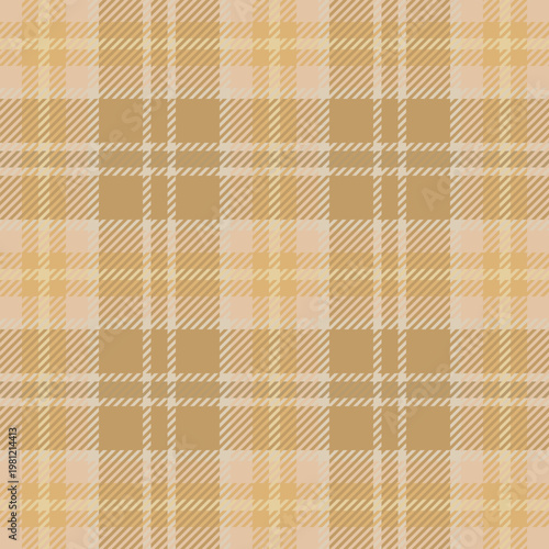 Fotografía Classic Beige Tartan Plaid Seamless Pattern, Traditional Scottish Checkered Fabric Ornament in Tan and Cream, Geometric Gingham Backdrop for Fashion Textile, Apparel, and Neutral Home Decor Print