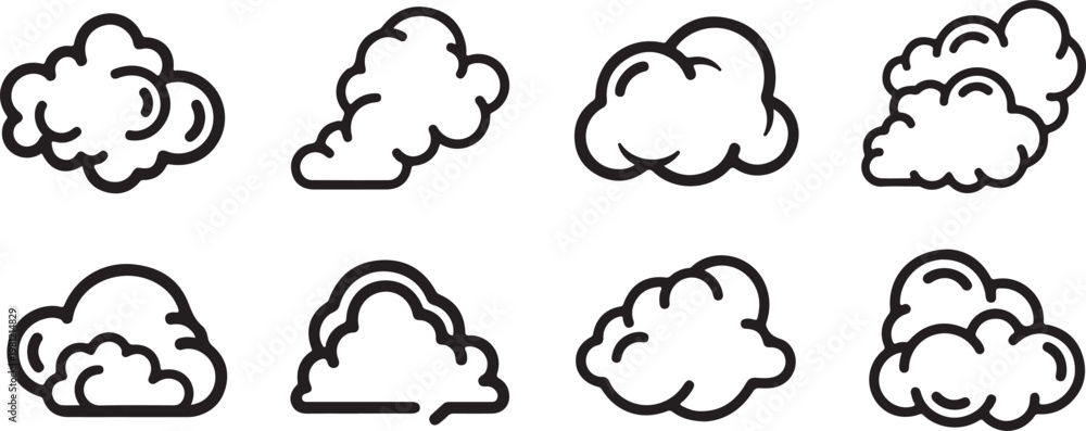 Fototapeta premium Hand-drawn cloud shapes in a scattered pattern on a white background Vector