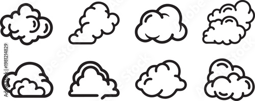 Hand-drawn cloud shapes in a scattered pattern on a white background Vector
