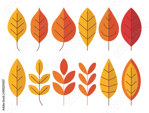 Collection of Stylized Autumn Leaves in Warm Colors