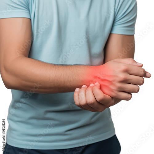 Close-up photograph of a person with hand pain.