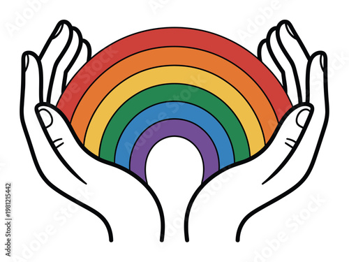 Hands holding a rainbow, symbolizing hope and diversity