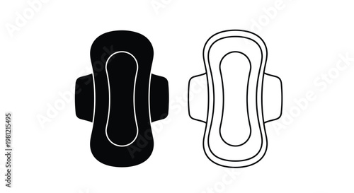 Two sanitary pad illustrations one solid and one outline silhouette