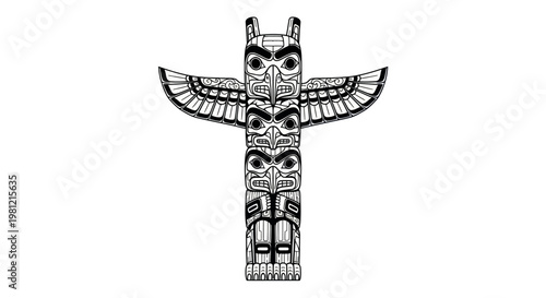 Indigenous totem pole with tribal eagle vector art on white background
