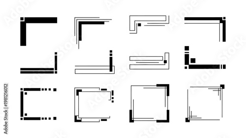Bild auf Leinwand Minimalist geometric corner borders and tech frames set for digital UI design ve