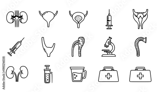 A set of medical icons illustrating urology and healthcare concepts