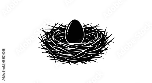 Bird's nest with a single egg, a symbol of new life and nature in minimalist style.