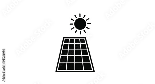 Black solar panel with sun rays a striking silhouette