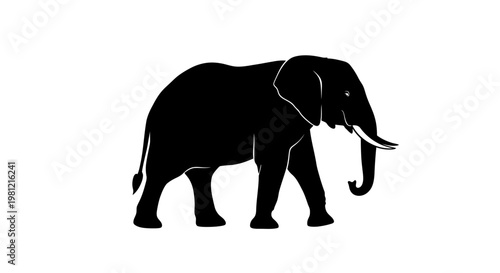 Black elephant silhouette isolated on white background symbol of strength