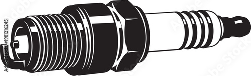 Spark plug, ignition component, automotive part, black and white vector