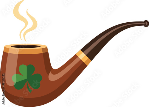 Classic smoking pipe with rising smoke detailed illustration