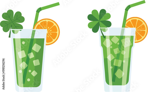 St patrick's day cocktails two green drinks with citrus and clover