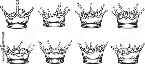 Eight different ceramic mugs with unique handles and designs Vector