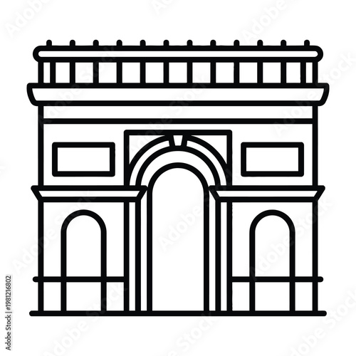 Arc de Triomphe Paris Landmark Outline Icon Minimalist French Historical Monument Line Design
