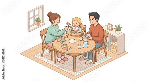 Family Eating at Dinner Table.