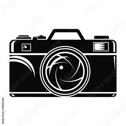 Professional Camera Icon Silhouette Featuring Detailed Aperture Lens for Photography Projects