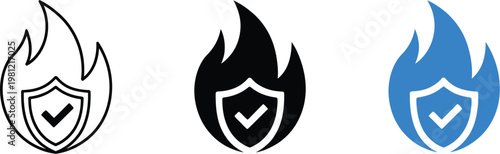 Secure fire icon shield flame protection symbol hazard safety burn blaze guard concept controlled fire risk prevention illustration
