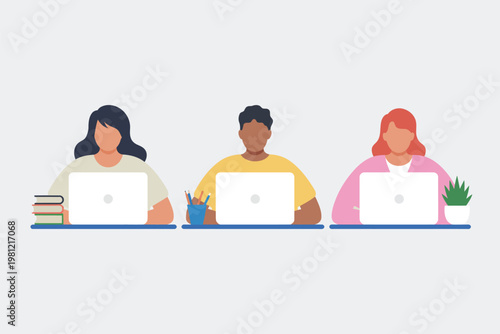 Minimalist of three people holding blank signs white background