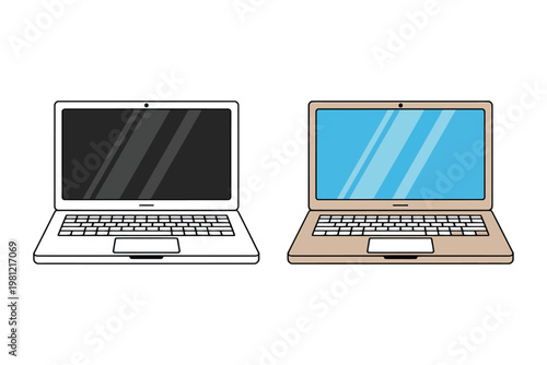 Minimalist of two laptops with dark and blue screens