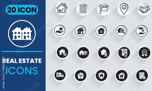 Real estate icons collection for property sales and house management.