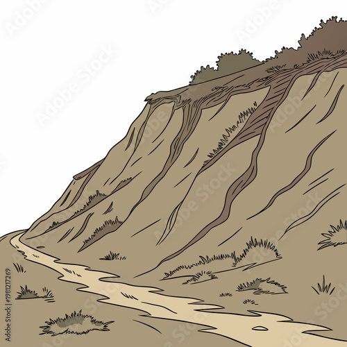 Εκτύπωση καμβά A winding dirt path leads along a steep layered hillside covered in sparse veget