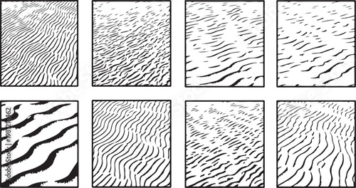 Abstract line art patterns showcasing various textured and striped designs Vector