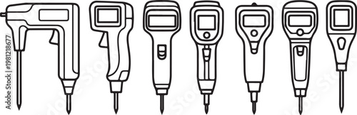 Black and white sketch of a row of chairs with various designs Vector