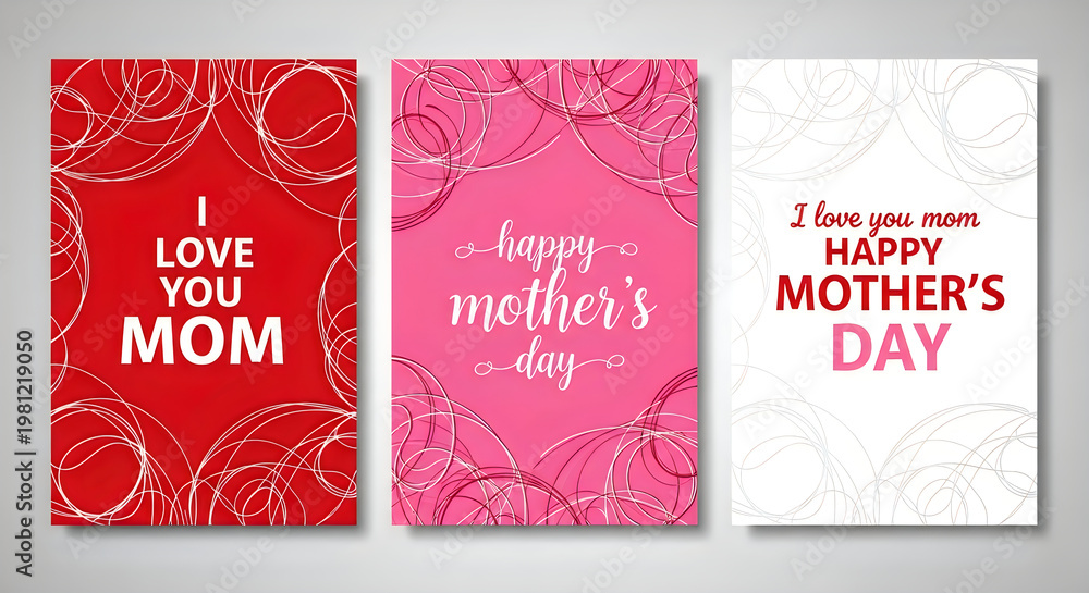 Naklejka premium Mother's Day greeting cards with floral patterns and love messages