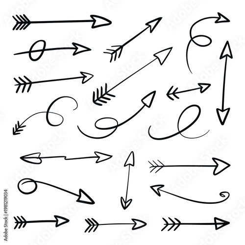 Collection of Hand-Drawn Arrows in Various Styles and Directions