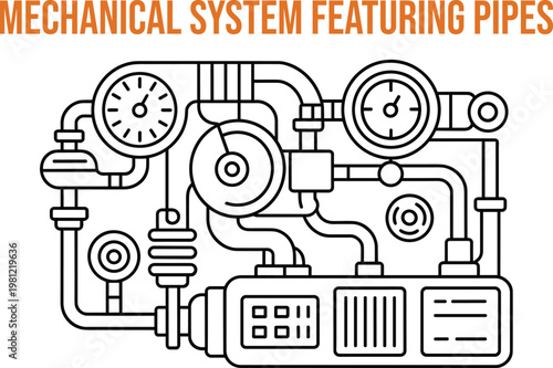 Intricate industrial piping system with gauges and valves for mechanical engineering concepts