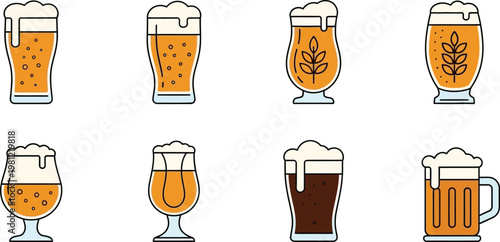 Variety of Beer Glasses with Different Beers and Garnish pint goblet