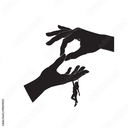 Silhouette hand holding cigarette and black pencil vector illustration