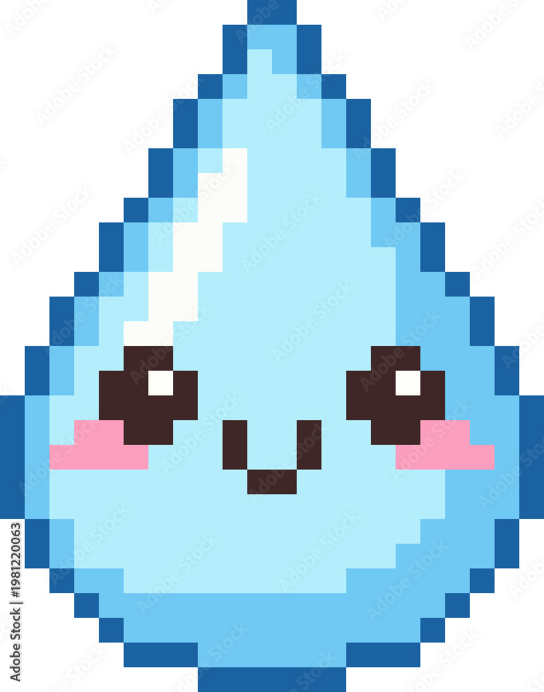 Fototapeta premium Cute Pixel Weather Icons With Face Raindrop Flat Sticker Style
