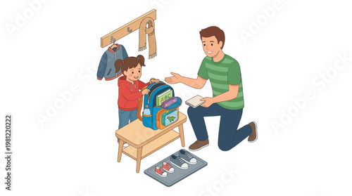 Man helping child with luggage.