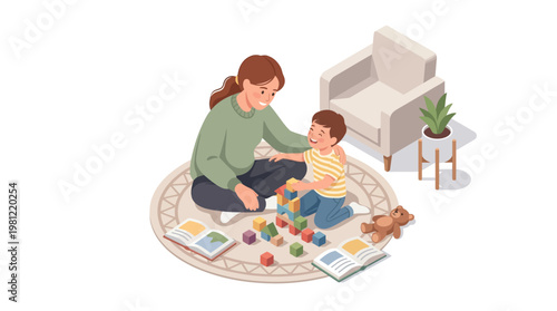 Mother and child playing together.