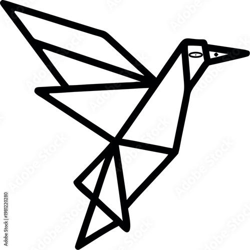 Geometric Bird Line Art Illustration, Minimal Origami Style Flying Bird Vector