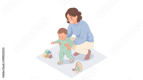 Woman and child play together.