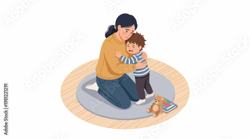 Woman holding little boy.